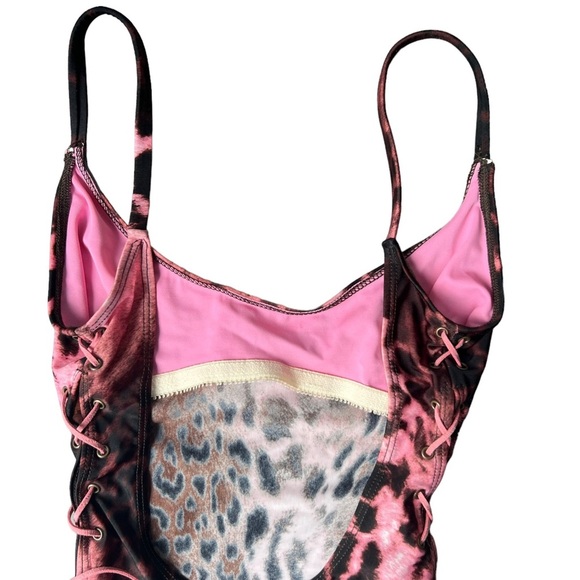 Sauvage Animal Print Side Lace One Piece Size Small Pink & Brown - Picture 10 of 14